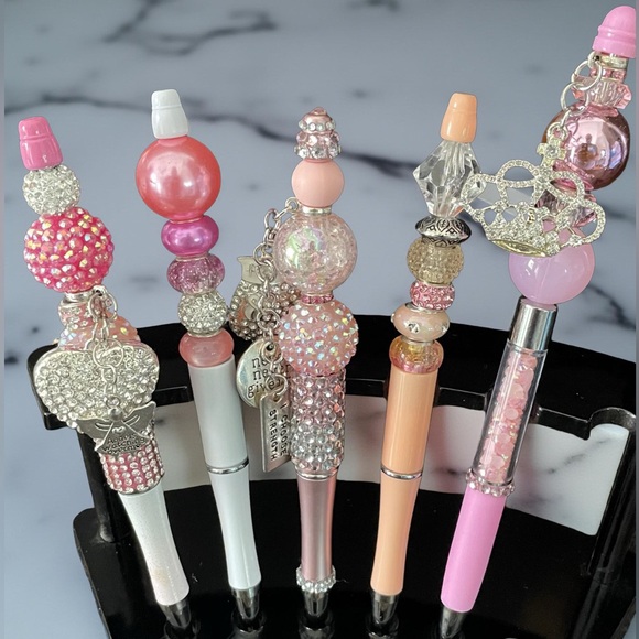 Handmade Pink & Silver Bling Beaded Pen | Rhinestone Charm Pen - Picture 11 of 14